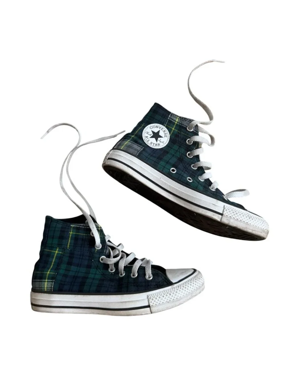 CONVERSE Unisex Kids Green Plaid hi Top Sneakers Size 3.5